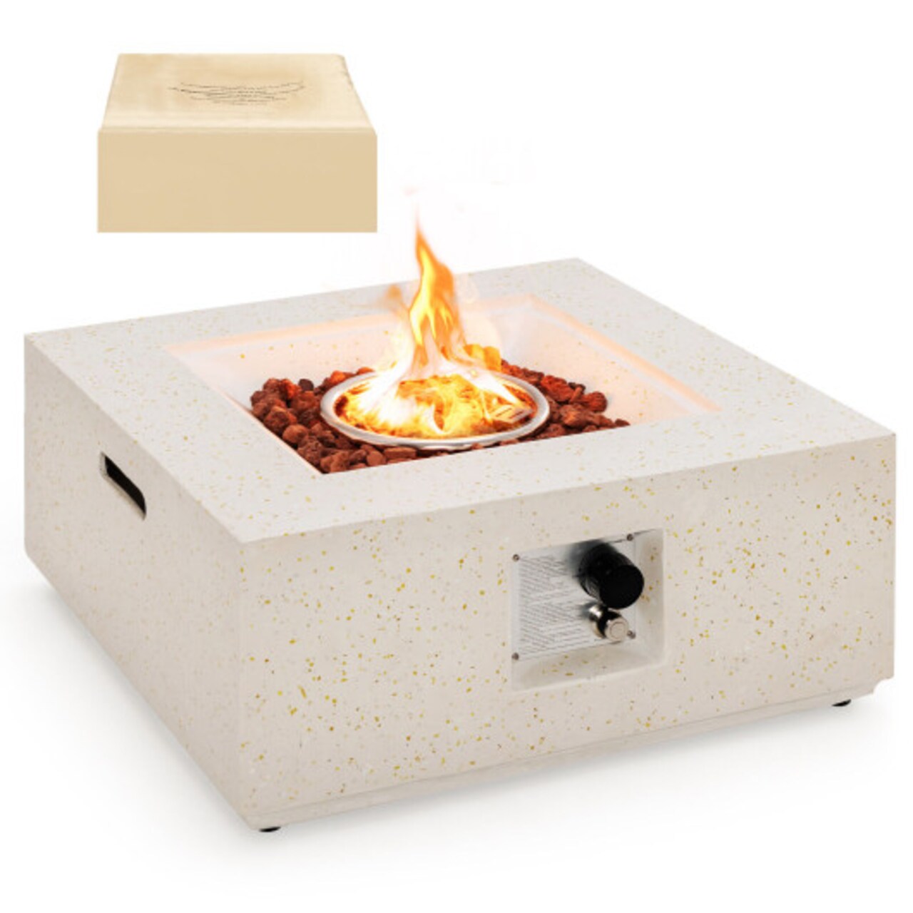 White 28 Inch Propane Gas Fire Pit Table 40,000 BTU Square Outdoor Heater